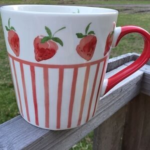 Strawberry Design Ceramic Mug with Red Handle